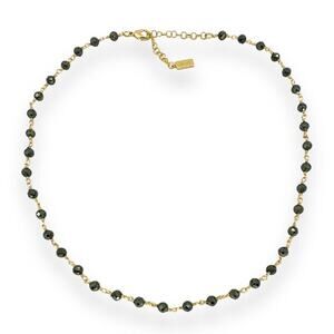 TROVE Necklace Black Glass Faceted Beads in Gold Tone Chain